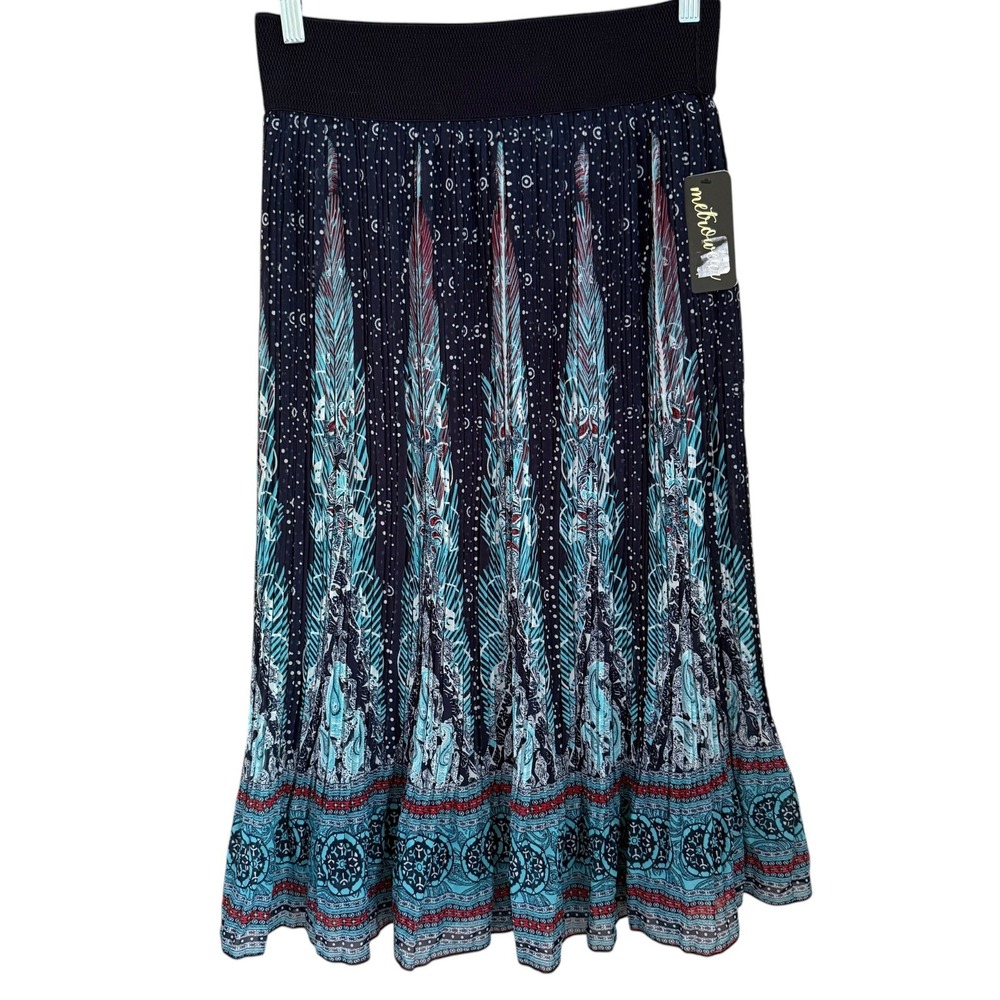 NWT Metrowear Boho Midi Skirt M Blue Ruffle Sheer Overlay Festival Cottage Flowy